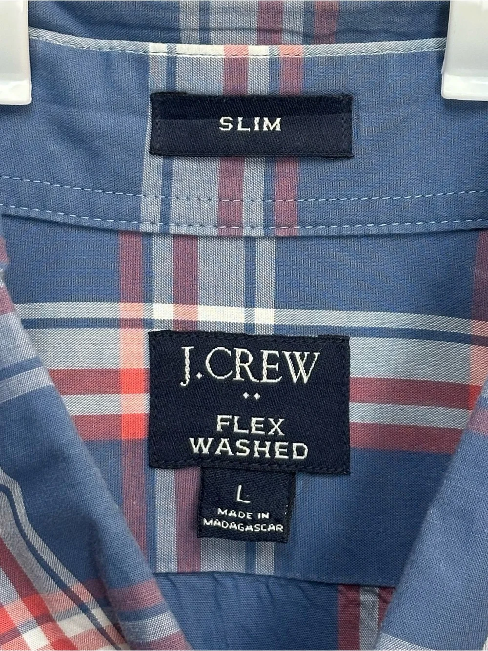 J.Crew Men’s Large Flex Washed Slim Fit Blue Red Plaid Button-Down Shirt